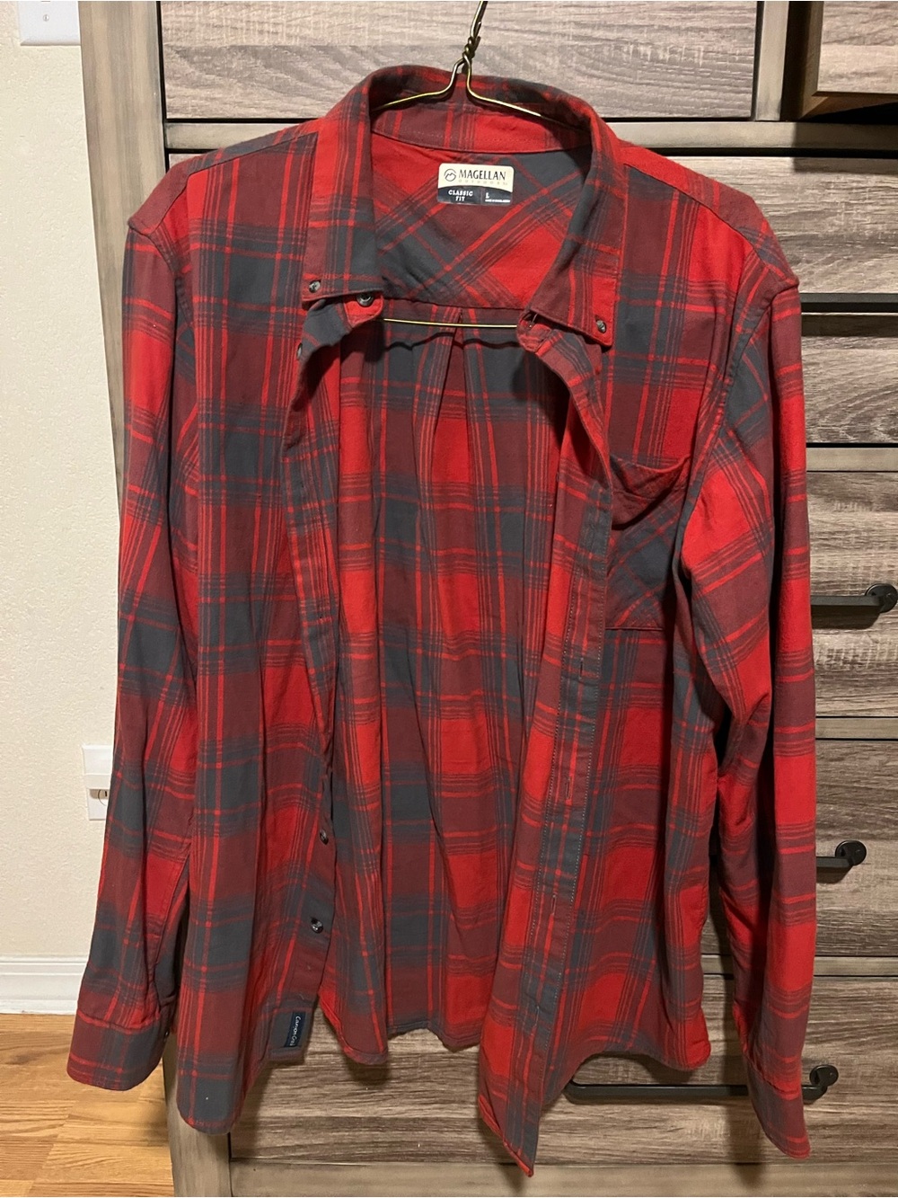 Magellan Outdoors Red and Black Plaid Button-Down Shirt